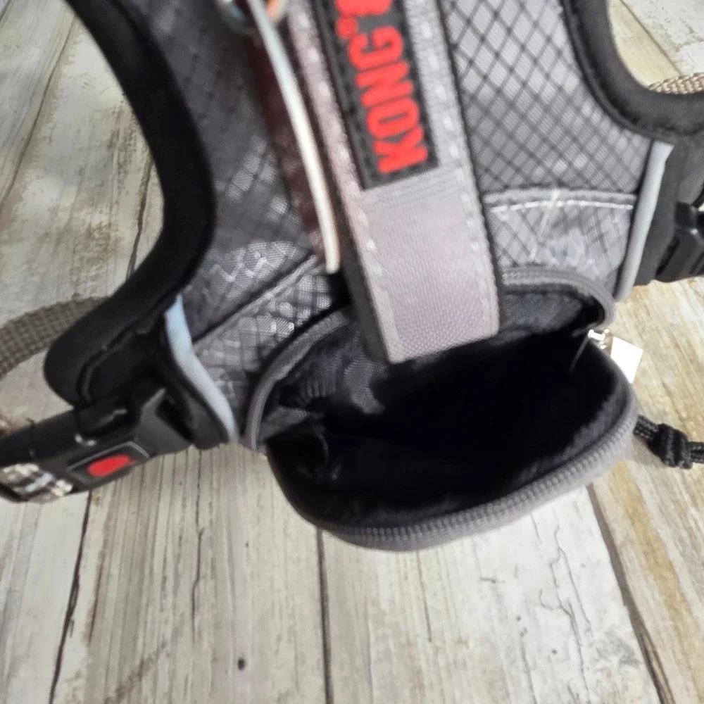 KONG Reflective Pocket Dog Harness Grey Ripstop Small Waste Bag Dispenser